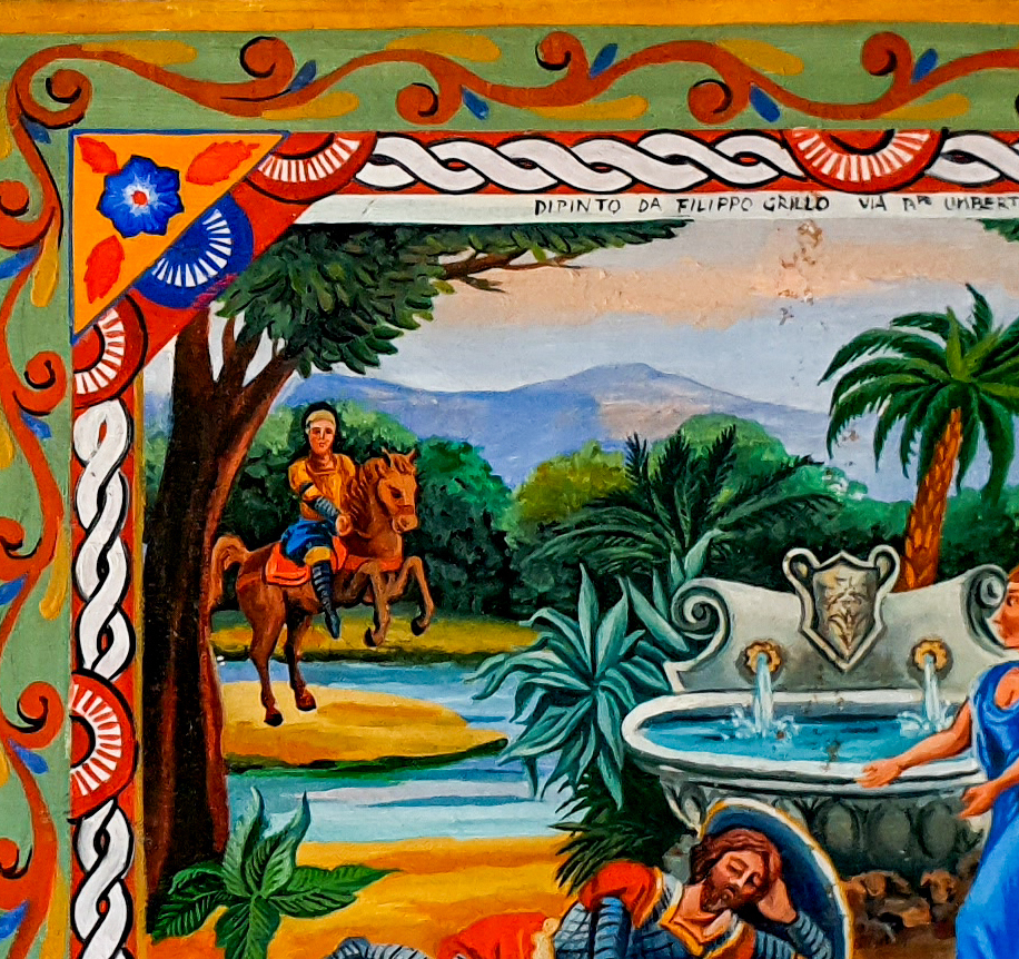 sponda di carretto dipinta a olio